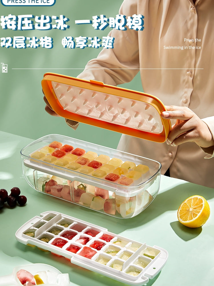 Press Type Ice Cube Maker Ice Box Ice Mould Double Layer Creative