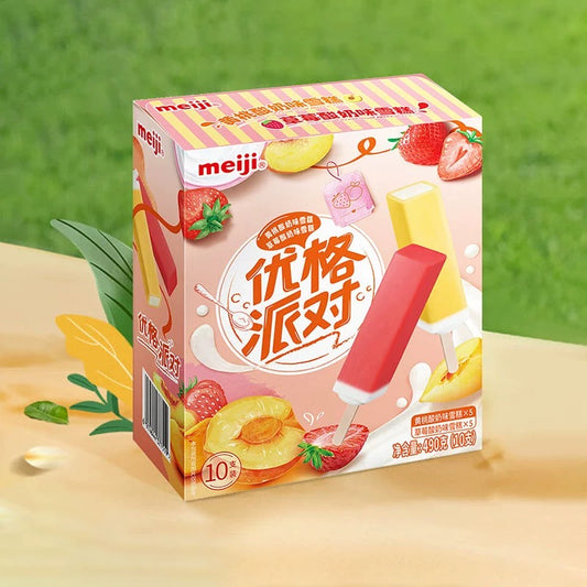 Meiji Yellow Peach and Strawberry Flavor Ice-cream 490g (10pcs) Dubai only